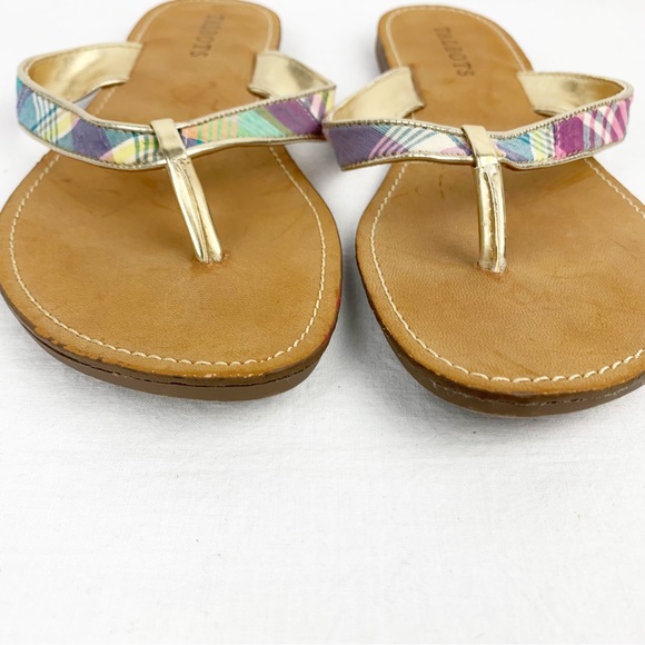 TALBOTS Mari Multicolor Plaid Flip Flop Thong Sandals Gold Trim size 10 - Picture 5 of 10